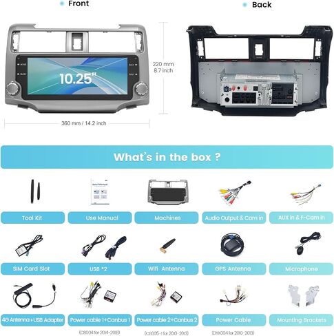 ROADANVI X12 10.25 "Stereo Car toyota 4runner 2010-2019 Wireless Carplay Android Auto 4G LTE Car Radio 2K 1920 × 720 Qled Touch Head Unit Android 12 GPS Mavigation in Kuwait