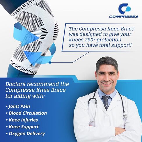 غلاف ركبة Compressa للنساء والرجال (منتظم) - دعم الضغط غير المنزلق لآلام المفاصل ، واستعادة العضلات ، والتهاب المفاصل ، وتخفيف الإصابة in Kuwait
