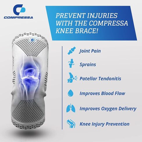 غلاف ركبة Compressa للنساء والرجال (منتظم) - دعم الضغط غير المنزلق لآلام المفاصل ، واستعادة العضلات ، والتهاب المفاصل ، وتخفيف الإصابة in Kuwait