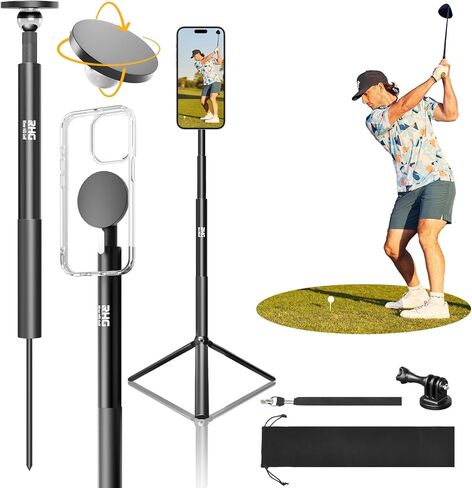Golf Monopod Stick, Golf Swing Phone Holder, 46" Magnetic Aluminum Alloy Selfie Stick w/Spike Stake Mount, Compatible w/iPhone Camera Magsafe, Adjustable Heigh Tripod, Golf Training Aid in Saudi Arabia
