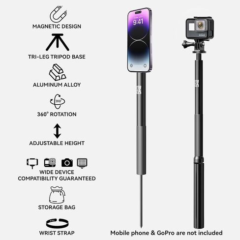 Golf Monopod Stick, Golf Swing Phone Holder, 46" Magnetic Aluminum Alloy Selfie Stick w/Spike Stake Mount, Compatible w/iPhone Camera Magsafe, Adjustable Heigh Tripod, Golf Training Aid in Saudi Arabia