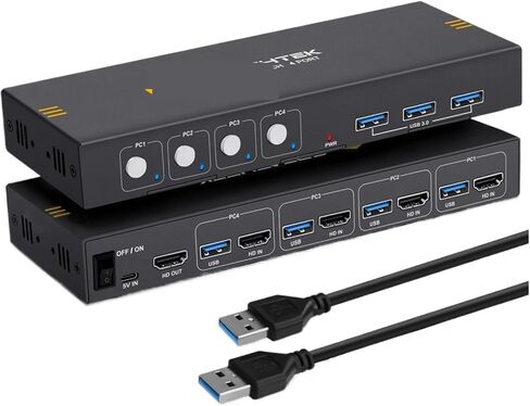 KVM Switch HDMI 4 in 1 out دعم حتى 4K@30Hz لوحة مفاتيح مفتاح تبديل الجهاز وأربعة مفتاح طابعة الماوس لجهاز الكمبيوتر المحمول للكمبيوتر الشخصي in Saudi Arabia