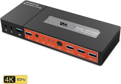 USB HDMI KVM Switcher 4K 60hz USB KVM Extender HDMI Dual Monitor 4 PC 2 Out for USB Mouse Keyboard Monitor(Black,AU Plug) in Saudi Arabia