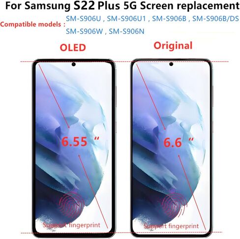 OLED Galaxy S22 Plus Screen Replacement for Samsung S22PLUS 5G Display Touch Screen Digitizer Assembly SM-S906U SM-S906U1 SM-S906B LCD Support Fingerprint (with Black Frame+Tools) in Kuwait