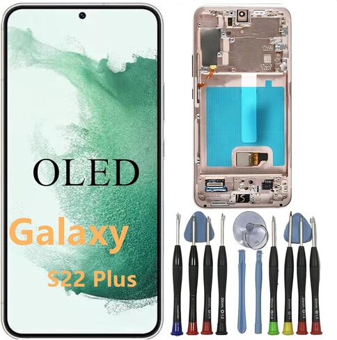 OLED GALAXY S22 Plus استبدال الشاشة لـ Samsung S22PLUS 5G DISPACT TOUCH SCREED DIGITIZER ANDRECLESS SM-S906U SM-S906U1 SM-S906B LCD Pudprint (مع إطار أسود+أدوات) in Kuwait