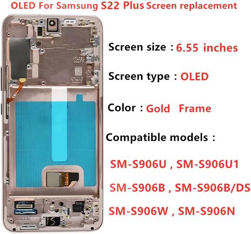 OLED GALAXY S22 Plus استبدال الشاشة لـ Samsung S22PLUS 5G DISPACT TOUCH SCREED DIGITIZER ANDRECLESS SM-S906U SM-S906U1 SM-S906B LCD Pudprint (مع إطار أسود+أدوات) in Kuwait