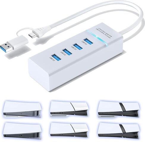 موزع USB لجهاز PS5، موزع USB 3.0 ذو 4 منافذ، محور شحن USB عالي السرعة لوحدة التحكم PS5 النحيفة، موسع منفذ USB PS5، محور USB C إلى USB 3.0 مع كابل ممتد بطول 0.66 قدم in Kuwait