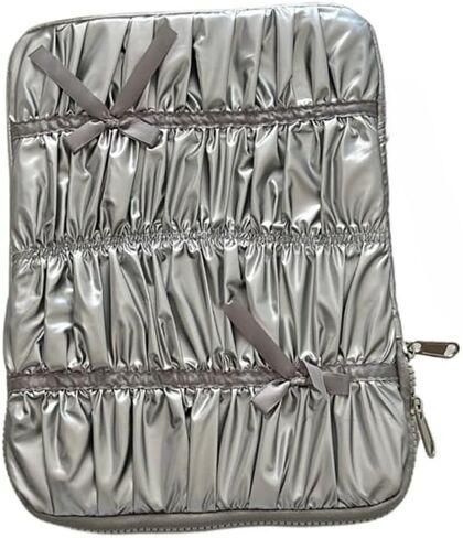 Coquette Bowknot Ruffled Laptop Sleeve Y2K Cutecore Shockproof Padded Tablet Case Balletcore Computer Protect Pouch (Sliver,11inch) in Kuwait
