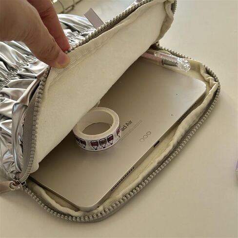 Coquette Bowknot Ruffled Laptop Sleeve Y2K Cutecore Shockproof Padded Tablet Case Balletcore Computer Protect Pouch (Sliver,11inch) in Kuwait