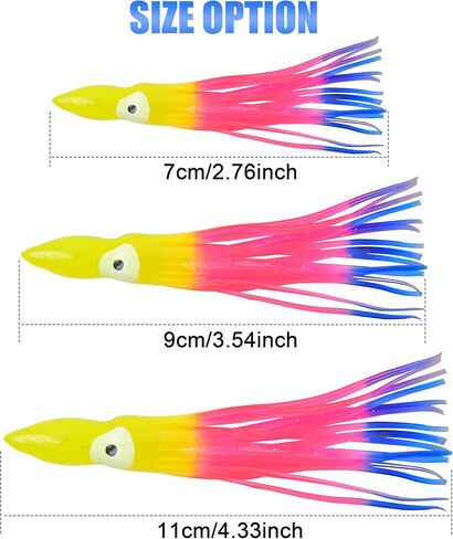 OROOTL Squid Skirts Octopus Skirts Saltwater Trolling Lures Soft Plastic Fishing Lures Glow Octopus Lures Squid Skirt Bait for Sea Bass Salmon Trout Tuna Multicolored 7cm 9cm 11cm in Saudi Arabia