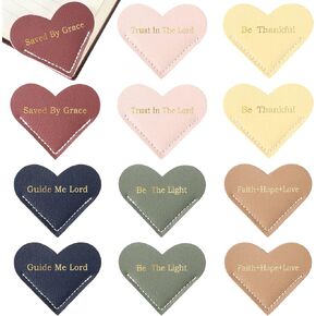 12 Pieces Bible Verse Leather Heart Bookmark Cute Heart Page Corner Bookmarks for Book Lovers Leather Bookmarks Reading Accessories for Office School Home Women Men Bookworm Present Supplies, 6 Styles