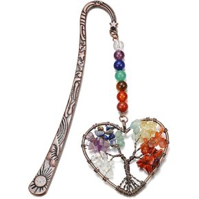 Top Plaza Vintage Metal Bookmark Bronze Copper Crystal Tree of Life Bookmarks with 7 Chakra Bookmark for Teacher Reader Book Lovers Mothers Day Mom Gifts - Heart