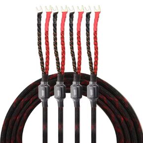 Tertullus 1 Pair HiFi OFC Braid Speaker Cable with Spade Plug to Spade Plugs,4 Y-Shaped Fork Spade Plug to 4 Y-Shaped Fork Spade Plug for Speaker Amplifier Home Theater Concerts,KTV (3m/9.89ft)