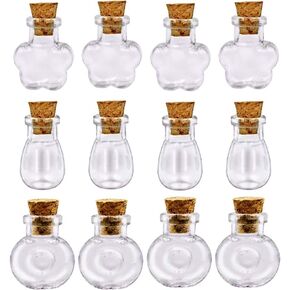 Mini Cork Top Glass Bottle Vial Charm 1 Inch - 12pcs Clear Bottles with Corks and 12pcs Eye Screws - Miniature Empty Sample Jars Message Bottle Small Tiny Size Pendant,Tapered