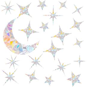 4 Sheet/84pcs Anti Collision Window Decals for Birds, Moon & Star Prism Glass Window Door Clings Non-Adhesive Rainbow Strike Prevention Suncatcher Sun Catcher Stickers Film Static Indoor Decorations