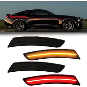 R&F Auto Smoked Lens 4PCS LED Amber Red Side Marker Lights Compatible with Camaro 2016-2023, Replacement for C'adillac CTS/ATS (2015-2022) Front Rear LED Sidemarkers Lamps