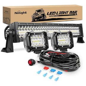 Nilight Led Light Bar 22Inch 480W Triple Row Flood Spot Off Road Driving Lights 2PCS 4 Inch 60W Cube LED Pods Lights with Off-Road Wiring Harness-3 Leads for Boat Truck UTV ATV, 2 Year Warranty