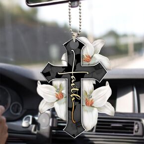 Talataca Pink Cross Rose Rosy God Faith Christian Jesus 2D Flat Christmas Tree Wood Ornament Decor Wooden Hanging Decoration House Present Xmas Eve Keepsake Decorative