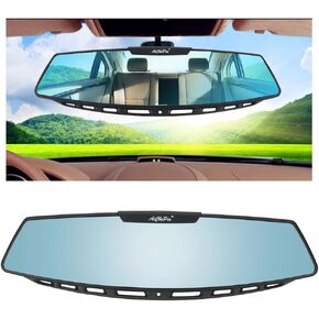 Car Rear View Mirror, 12" Wide Angle Universal Curve Convex Rearview Mirror Interior Clip On Original Mirror (Blue Mirror)
