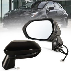 Left Driver side Mirror Fits 2019-2023 Toyota Corolla Sedan/Hatchback with Power Glass Heated and Turn signals without Blind Spot Match Black Replace 8794012G00(6Pins/7Pins)
