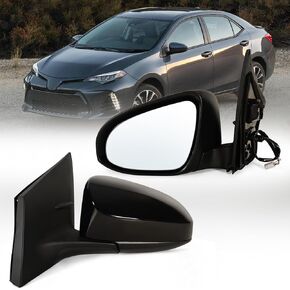 Left Driver side Mirror Fits 2014-2018 Toyota Corolla Sedan/Hatchback with Power Glass without Heated without Turn signals without Blind Spot Match Black Replace 8794002F20(3Pins)