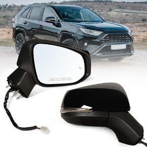Left Driver Side Mirror Fits 2019-2023 Toyota Rav4 with Power Heated Turn Signal and Blind Spot Match Midnight Black Metallic Replace 879400R271(8 Pins)