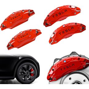 4Pcs brake caliper covers Compatible for 2020 2021 2022 2023 2024 Tesla model y Accessories,Fit for 19 20 inch wheel Hub Red caliper covers
