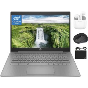 Chromebook Thin Laptop Student Business 2024, 14" HD Display, Quad-Core Intel Celeron N4120 Processor, 4GB RAM, 64GB eMMC, HD Webcam, WiFi, Long Battery, Chrome OS +HubxcelAccessory Gray