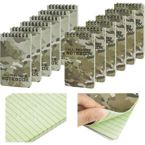 12 Pcs Camouflage Waterproof Notebook, Police Notepad Pocket Tactical Notebook in rain, 3 x 5 All-Weather Top Spiral Memo Paper Notepad Waterproof Pad Camo Note book