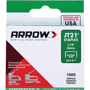 Arrow Fastener 214 12 Pack 1/4in. JT21 Light Duty Staple, 1,000 Staples per Pack