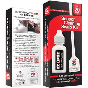 Sensor Cleaning Swab Kit - Eclipse Optic Cleaning Solution (0.5oz/15ml) + Type-1 Sensor Swab Ultra 20mm (Pack of 6) - for APS-H CMOS and CCD Sensors - Dust & Oil Remover