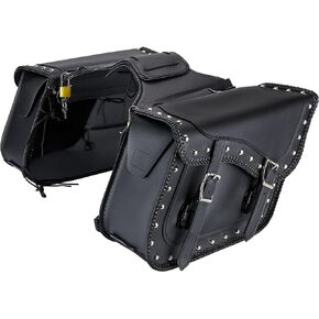 Dream Apparel Naked Cowhide Leather Motorcycle Saddle Bags Studded Throw Over Saddlebags, Motorcycle Side Bags for Honda Shadow Sportster Softail Dyna V-star (Black, No Studs)