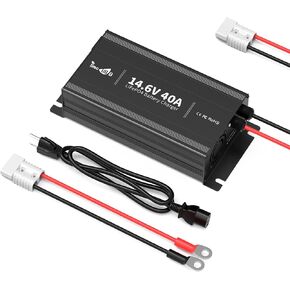 14.6V 40A LiFePO4 Battery Charger with Anderson Plug for 12V LiFePO4 Batteries, 40A Fast Charging Lithium Battery Charger with LED Indicator, AC-DC Smart Charger for 12.8V LiFePO4 Battery