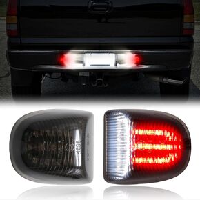 LED License Plate Light Replacement for 2001-2013 Silverado Sierra 1500 2500 3500, 1999-2014 2500HD 3500HD, Rear Bumper Tag Number Lamp, White+Red Light, Clear Lens