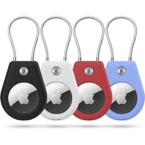 4 Pack Airtag Holder Compatible Apple AirTag, Secure Holder with Wire Cable for Men Women's Keyrings & Keychains, Air Tag Case Keychain for Keys, Luggage, Bags, 4 Colors