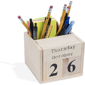 brightmaison BGT Dexo Desk Organizer, Pen Holder & Desk Calendar, DIY Projects Unfinished Wood, Natural