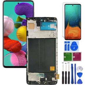 HQB-Star Screen Replacement LCD Display Touch Digitizer Assembly with Frame for Samsung Galaxy A51 4G 2019 A515 A515U1 A515U A515A SM-A515F SM-A515U 2019 Black+Tools