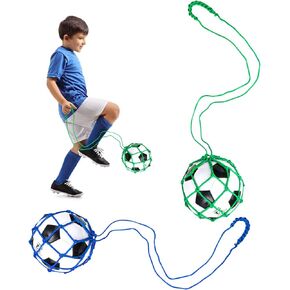 Soccer Ball Net Trainer, 2pcs Soccer Ball Kicking Trainer Sturdy Green and Blue Handle Solo Soccer Kick Trainer for Toddlers Teenagers Adults Soccer Practice (Fit 3, 4, 5 Ball Size)