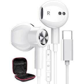 ACAGET USB C Headphones for Galaxy S24 Ultra S23 FE S22 Earbuds Wired iPhone 15 Pro USB Type C Earphones Magnetic Headset with Mic Volume Control HiFi Stereo Headphone for Samsung S21 Note 20 A53 A54