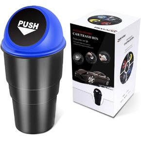 Car Garbage Can with Lid, Leakproof Vehicle Automotive Cup Holder Car Trash Can, Small Trash Bin for Automotive Office Home Kitchen (Blue, 1)