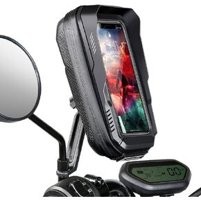 BKNOOU Motorcycle Phone Holder Waterproof Motorcycle Cell Phone Mount 360°Rotation Anti-Shake Upgrade Sun Visor Rain Cover Rearview Mirror Phone Holder Motorbike for Smartphone 4.5" to 6.9"
