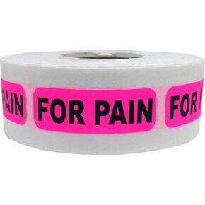 Fluorescent Pink with Black for Pain Medical Healthcare Stickers, 0.5 x 1.5 Inches in Size, 500 Labels on a Roll