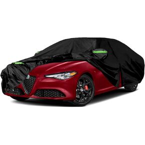 Waterproof Car Covers Replace for 2016-2024 Alfa Romeo Giulia, 6 Layers All Weather Custom-fit Car Cover with Zipper Door & Windproof Bands for Snow Rain Dust Hail Protection (Giulia)