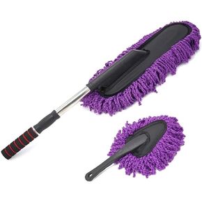 Removable Telescopic Car Wax Drag Nano Fiber Car Wash Brush Car Dusting Tool Car Mop Wax Dash Duster Exterior Interior Cleaning Kit (Premium Car Duster 1 Pcs Set, Gray)