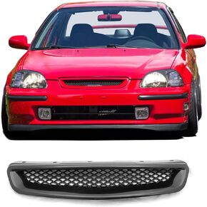 IKON MOTORSPORTS, Grille Compatible With 1996-1998 Civic, ABS Black Front Bumper Hood Grill Hood Guard by, 1997