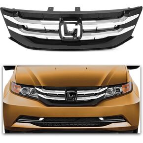 شبكة المصد الأمامي HECASA متوافقة مع استبدال هوندا أوديسي 2014-2017 لـ 75101TK8A22 75101TK8A21 HO1200220 مجموعة الشواية العلوية مع شرائط الكروم أسود + فضي in Kuwait
