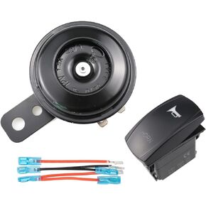5Pin 20A/12V 10A/24V On/Off Blue LED Light Push Button Switch,Universal Horn and Rocker Switch Kit Waterproof Round Loud Speaker 12V 1.5A 105db Horn for Motorcycle ATV UTV SXS