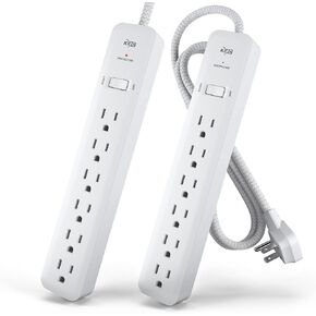 KMC 6-Outlet Surge Protector Power Strip 4 ft cord 2-Pack, 1080J Power Surge Protector, 4-Foot Long Braided Extension Cord with Multiple Outlets, Power Strip Surge Protector, 6 Power Outlet, Flat Plug