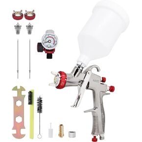 LVLP Spray Gun R500 with 1.3/1.5/1.7mm Nozzle and Air Pressure Regulator Gauge Professional Gravity Feed Paint Gun Sprayer for Automotive Basecoat, Clearcoat Primer