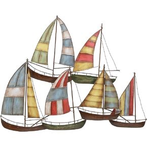 Deco 79 Benzara 13867 Metal Sailing Boat Décor, Wall Art 33" x 3" x 26", Multi Colored